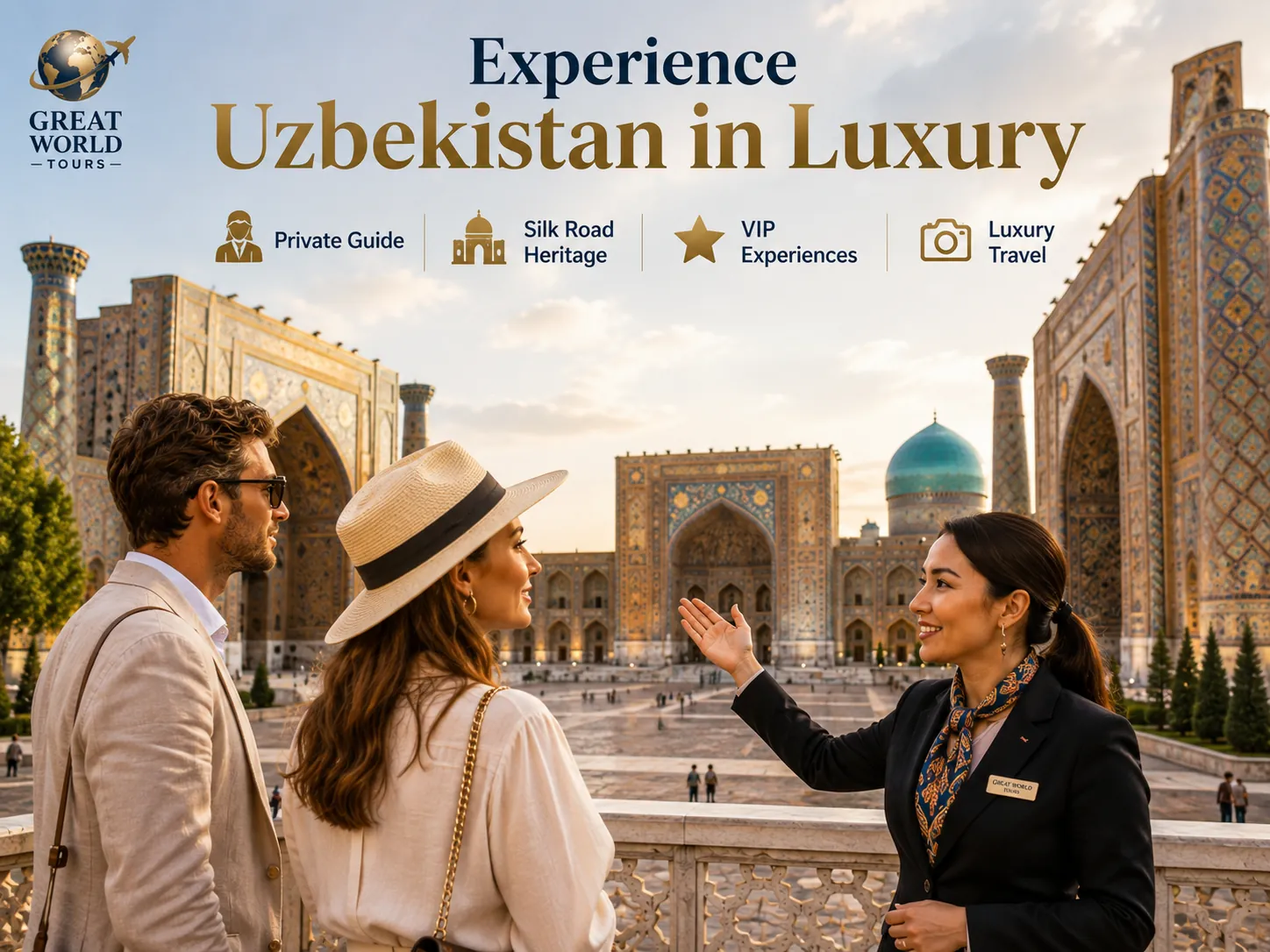 Traditional Uzbekistan travel setting beneath a bright sky