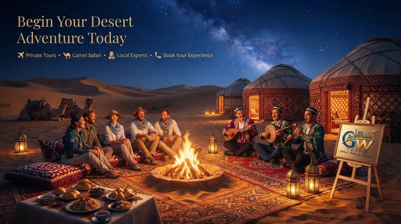 Traditional yurt accommodation prepared for camel safari guests
